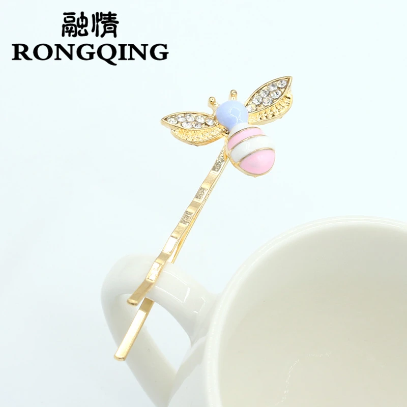 RONGQING 2 шт./лот корейские модные милые заколки для волос со стразами и пчелами