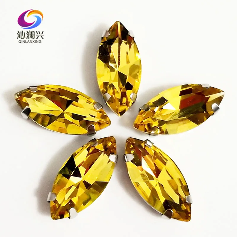 

Golden yellow Horse eye shape goo quality Glass Crystal sew on claw rhinestones,Diy Clothing accessories SWM20 Free shipping