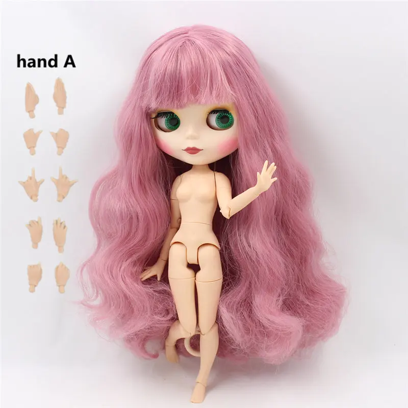 doll with hands A Blyth bjd кукла Обнаженная розовые волосы с челкой матовое лицо подходит для DIY Bjd 1/6 blyth joint body Doll toys - Цвет: doll with hands A