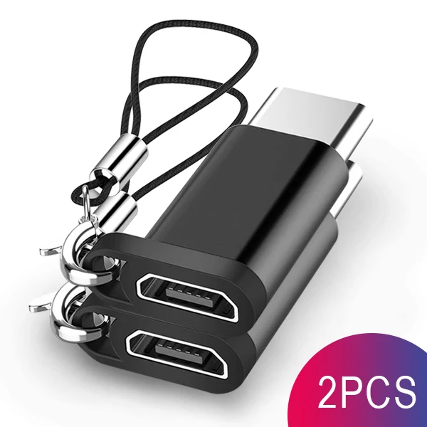 2PC Black ACCEZZ 2 шт Тип C штекер Micro USB Женский адаптер для samsung S9 S8 huawei P20 P10 Xiaomi USB C OTG разъем зарядного устройства для передачи данных - Цвет: 2PC Black