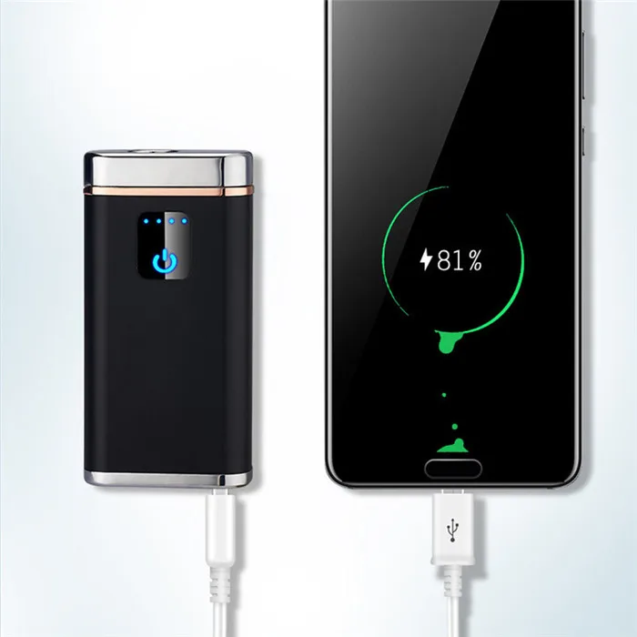 Творческий 2A Мощность банк прикуриватель с светодиодный фонарик Smart Touch Индукционная двойной дуги электронная USB Зажигалка Зарядное устройство Pal