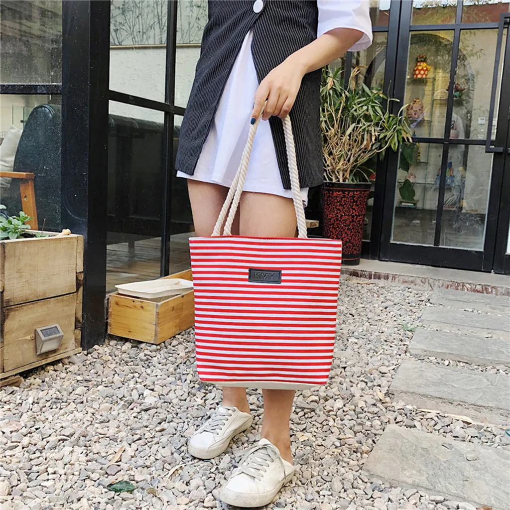 Женские сумки 2020 Модные Полосатые холщовые на плечо повседневные с большой