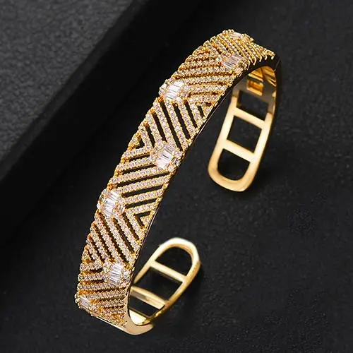 H128B Gold GODKI, модный роскошный Штабелируемый браслет, манжета для женщин, для свадьбы, полный кубический циркон, Кристалл CZ, Дубай, серебряный браслет, вечерние ювелирные изделия - Окраска металла: H128B Gold