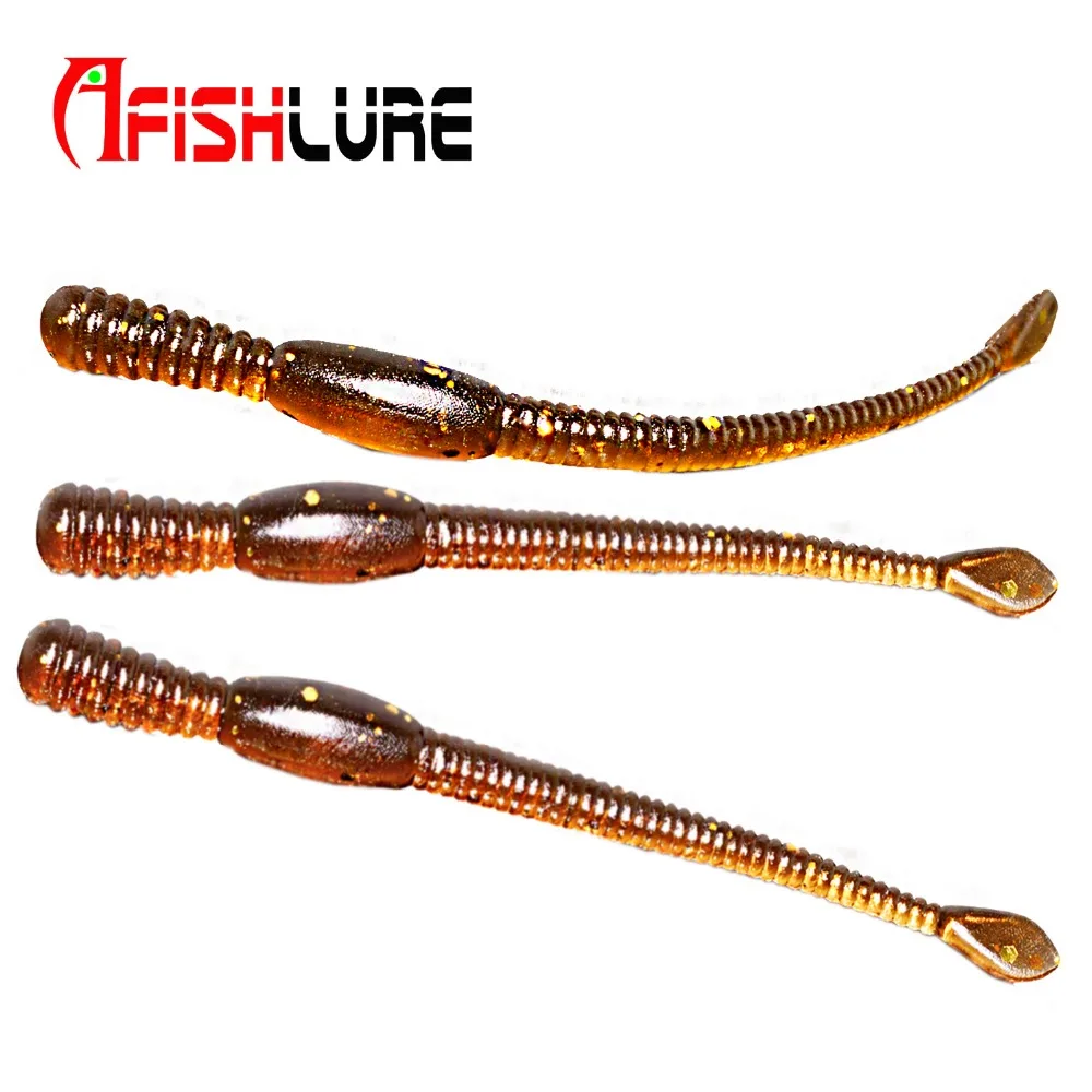 

12 шт./лот Afishlure, коричневый дождевой червь, 8 см, 1,1 г, приманка для рыбной ловли, мягкие дождевые черви, искусственные черви, пластиковая Мягка...