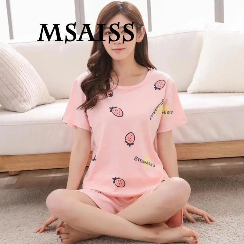 Color1 MSAISS/летние хлопковые пижамы с короткими рукавами для девочек-подростков; женская повседневная домашняя короткая Пижама с милым принтом с героями мультфильмов - Цвет: Color1
