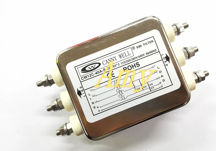 Мощный EMI фильтр CW12C 30A 40A 50A S, трехфазный, четыре провода AC 380V