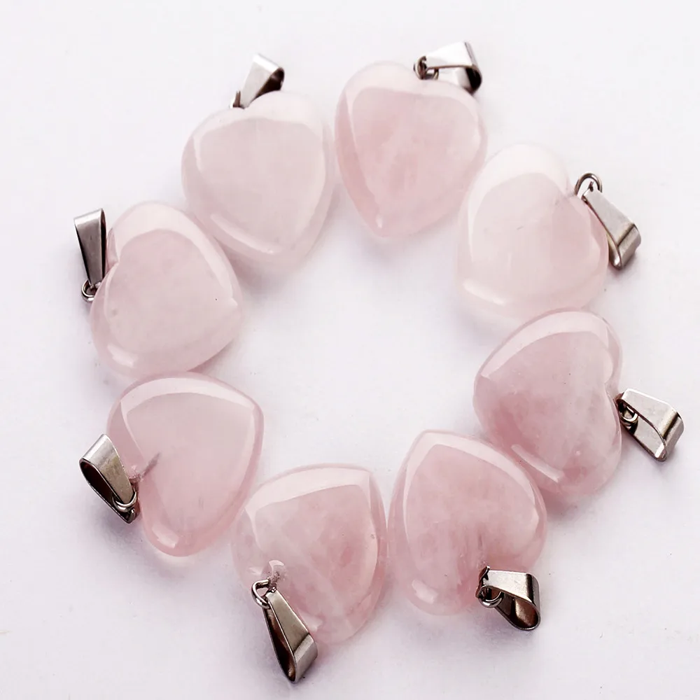 Rose Quartz Подвески из натурального камня в форме сердца для изготовления ювелирных изделий, смешанные Подвески 20 мм 50 шт./лот - Окраска металла: Rose Quartz