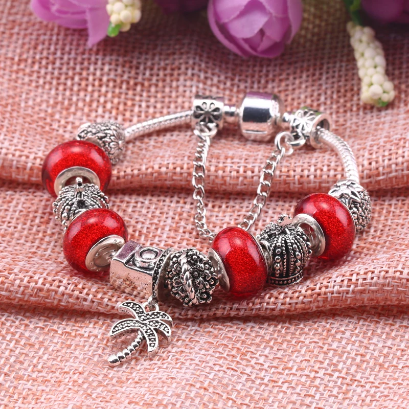 Женский очаровательный браслет JUNESNOW3 посеребренный кулон с кокосовой пальмой