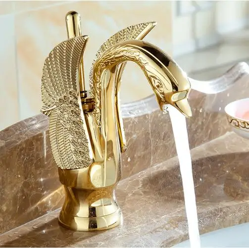 Новый дизайн смеситель в виде лебедя позолоченный для умывальника роскошный