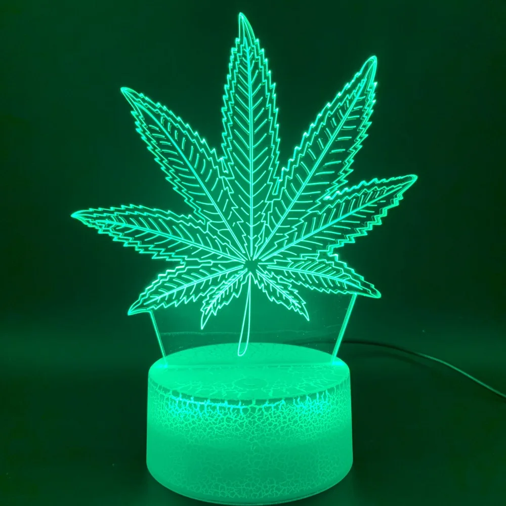 3D иллюзия, светодиодный ночник, светильник, Botany, каннабис, марихуана, офисная, барная, комнатная, декоративная лампа, USB или на батарейках, ночной Светильник