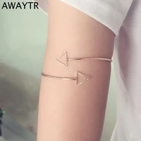 awaytr fashion hollow triangle armband women anti slip shirt sleeve holders adjustable golden sliver armband accessories