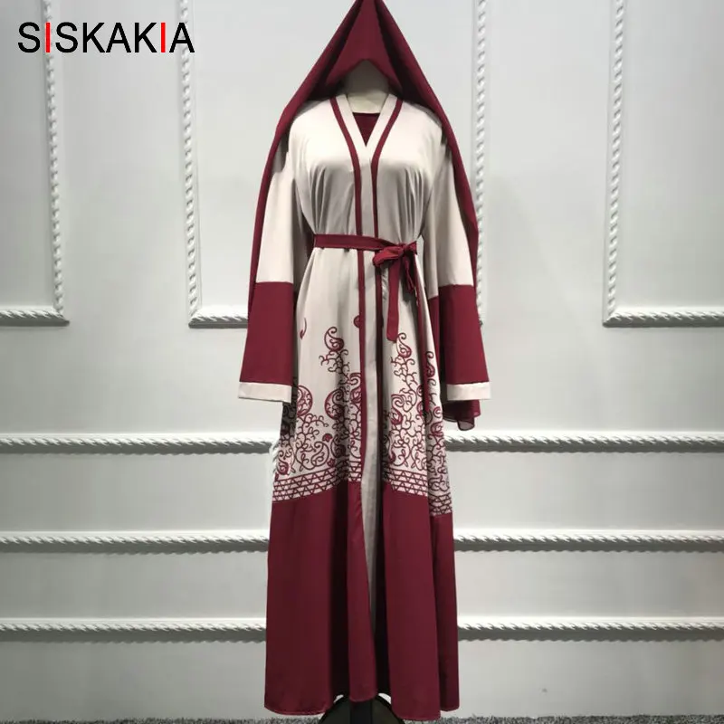 Женское платье с поясом Siskakia красное этническим принтом в Дубае узким на осень
