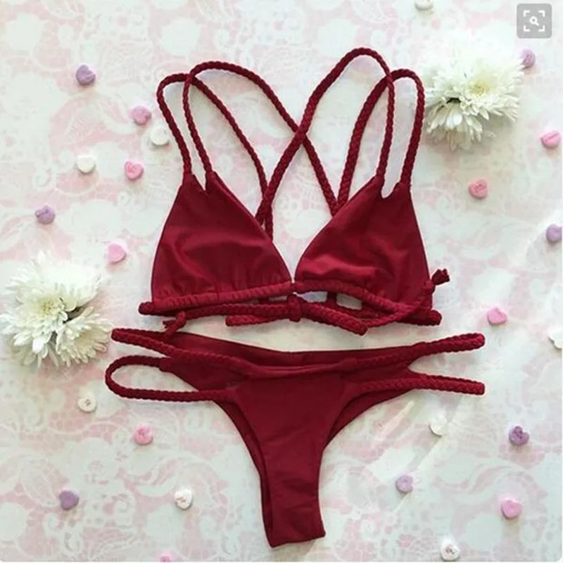 Набор Пуш-ап бикини 2018 Мягкий купальник Бразильское с принтом летняя пляжная