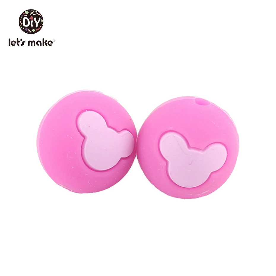 mouse hot pink Let's Make/5 шт., силиконовые бусины для прорезывания зубов, детские игрушки с изображением совы из мультфильма «Angry Of Bird», сделай сам, соски, клипсы, Детские Прорезыватели без бисфенола - Цвет: mouse hot pink