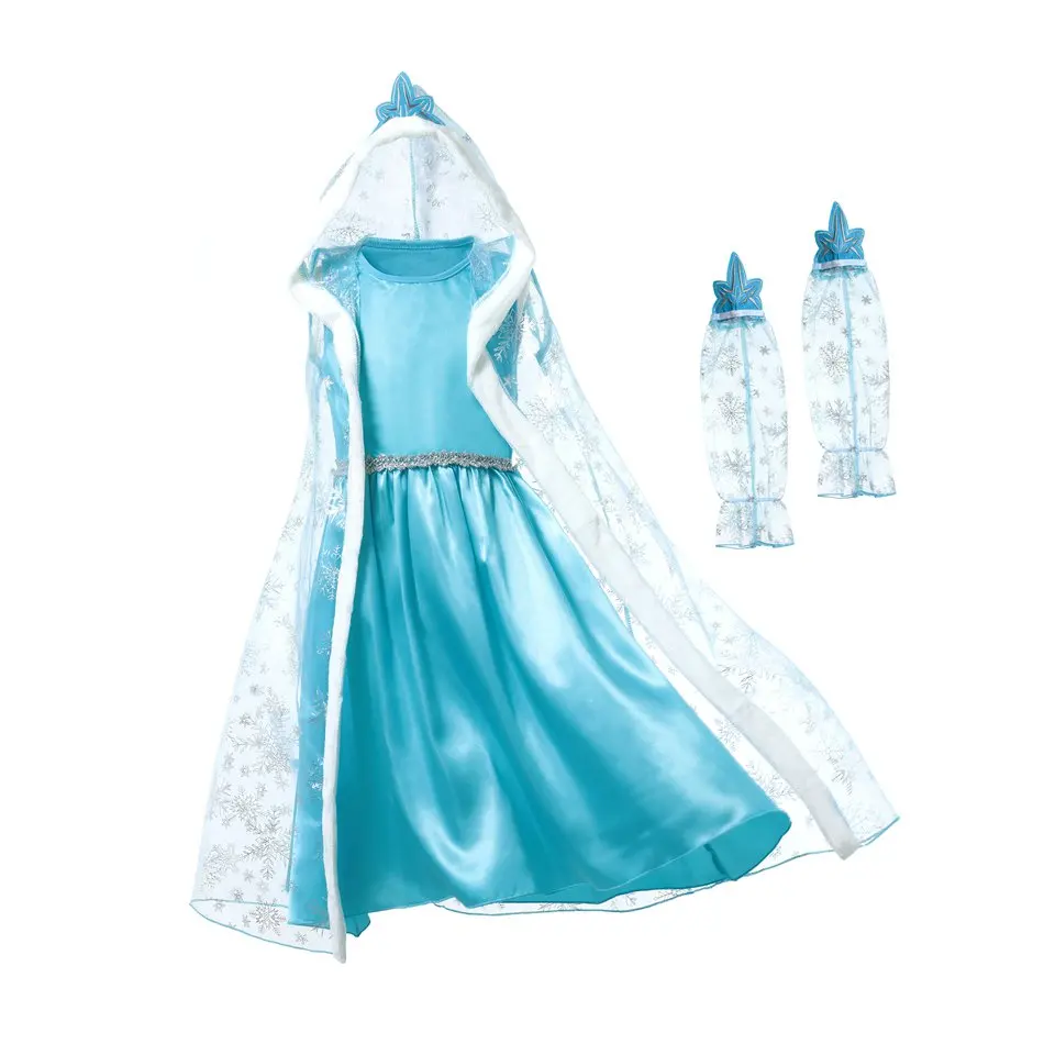 Only Dress Нарядное платье принцессы для девочек; платье Эльзы с капюшоном и подходящими перчатками; накидка с принтом снежинки; Детский костюм Эльзы для костюмированной вечеринки на Хэллоуин - Цвет: Only Dress