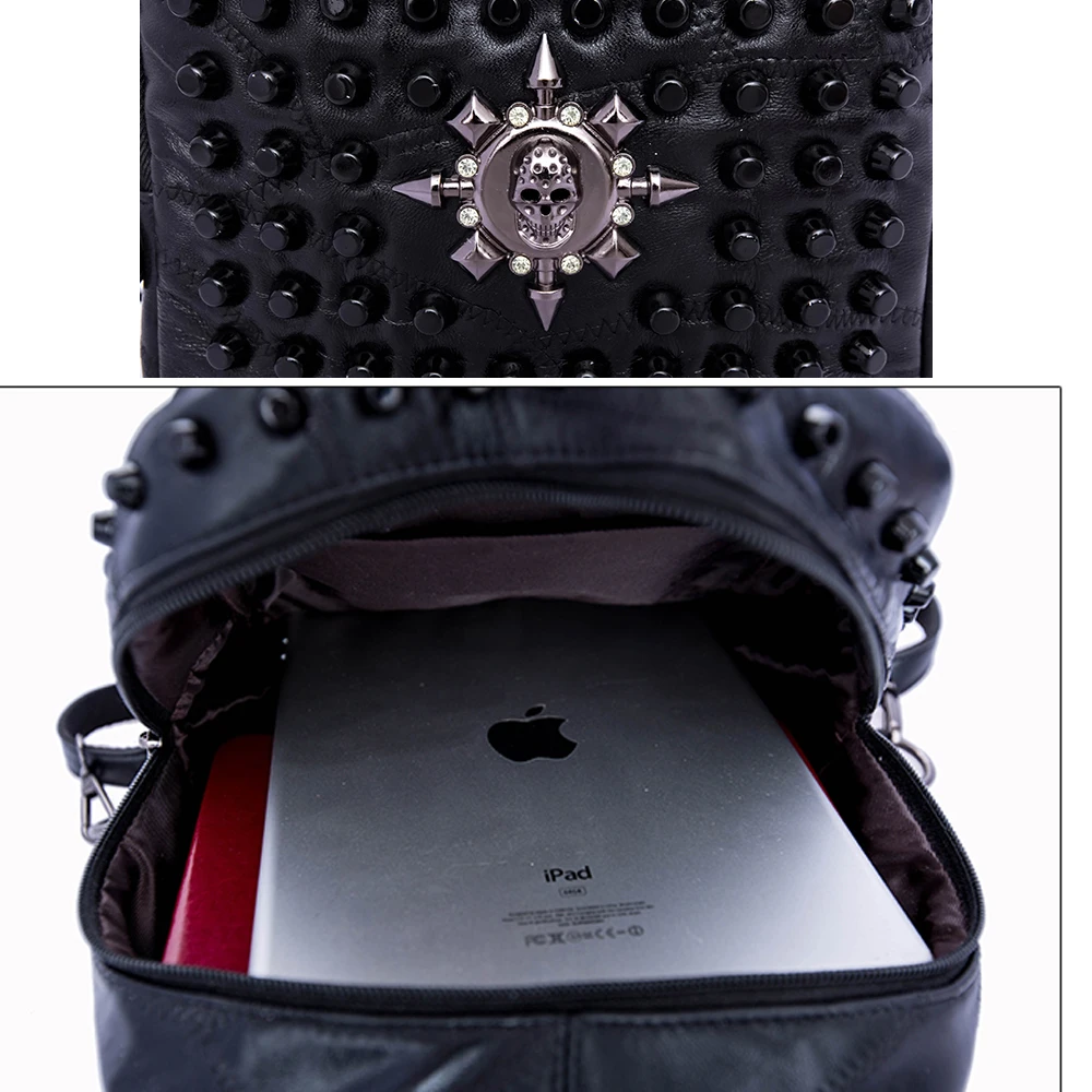 Рюкзак с заклепками женские рюкзаки из натуральной овечьей кожи в стиле панк