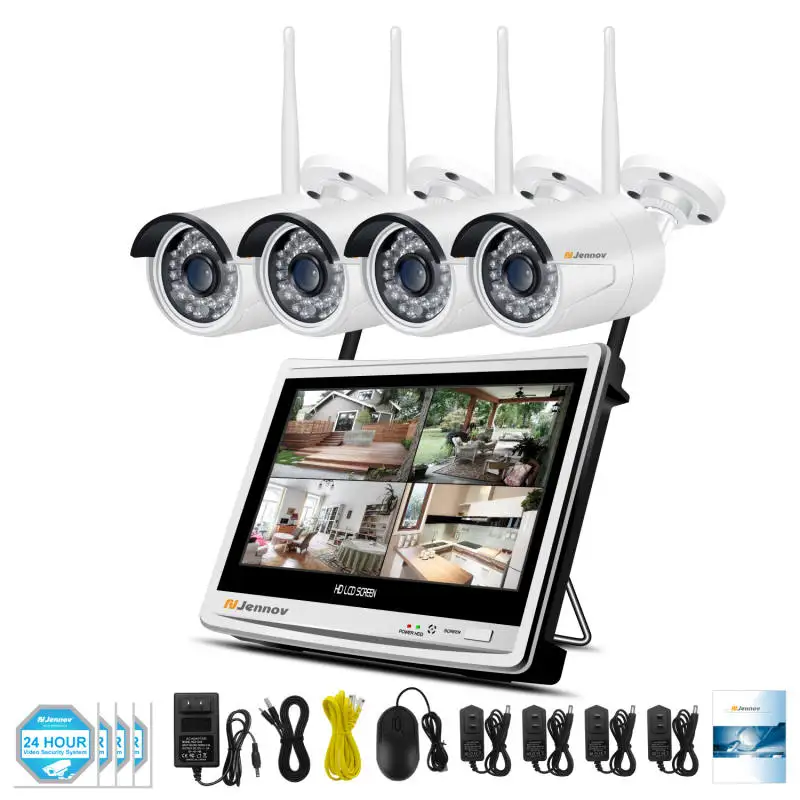 4 Pieces Cameras Jennov 8CH 1080P комплект видеонаблюдения камера беспроводная система безопасности 2MP 1" ЖК NVR монитор CCTV комплект IP66 Водонепроницаемая камера s - Цвет: 4 Pieces Cameras