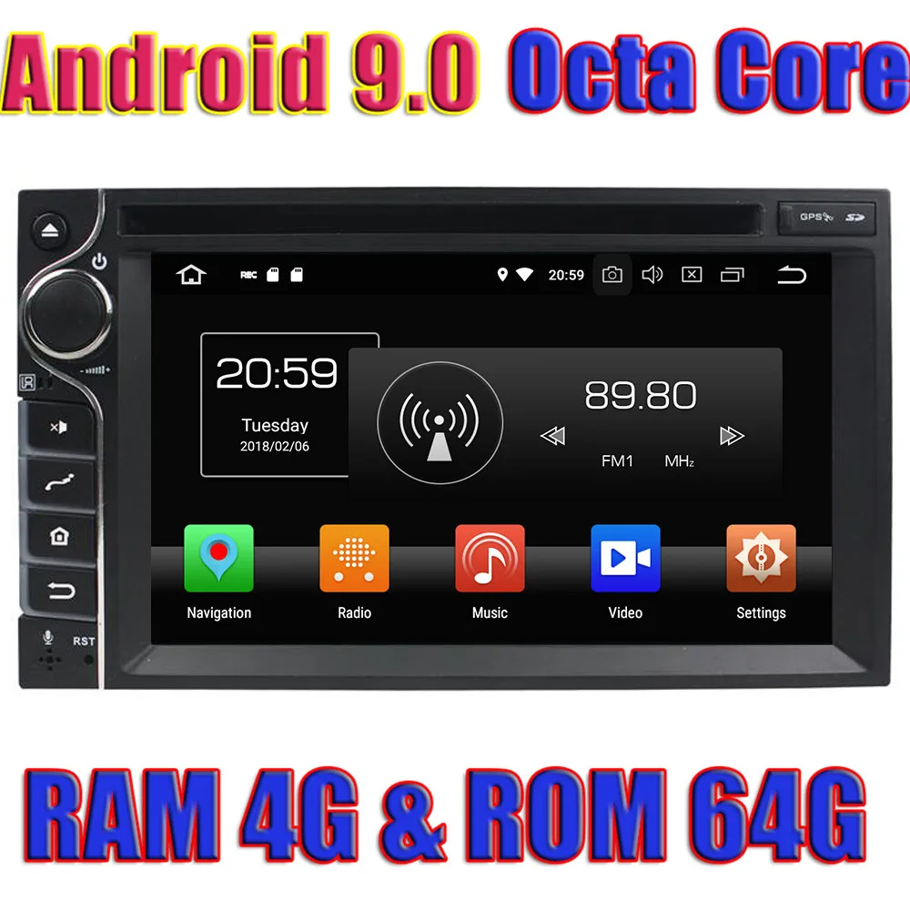 

WANUSUAL Android 9.0 Car GPS Navigation DVD Player For Universal Radio Automagnitol Octa Core 64G 4G Ram Two Din with Free Maps