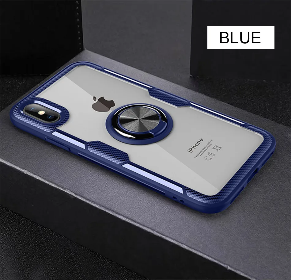 blue Роскошный автомобильный чехол-бампер с кольцом для IPhone XS Max XR X, чехол для телефона, чехол для IPhone 8, 7, 6, 6S Plus, мягкий силиконовый чехол - Цвет: blue