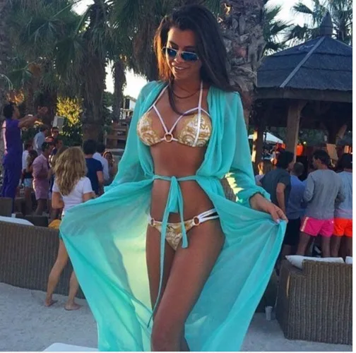 2017 Sexy Women Summer Vestidos Chiffon Cardigan Long Swimwear With Belt Bathing Suit Beach Bikini Cover Up Tops | Женская одежда