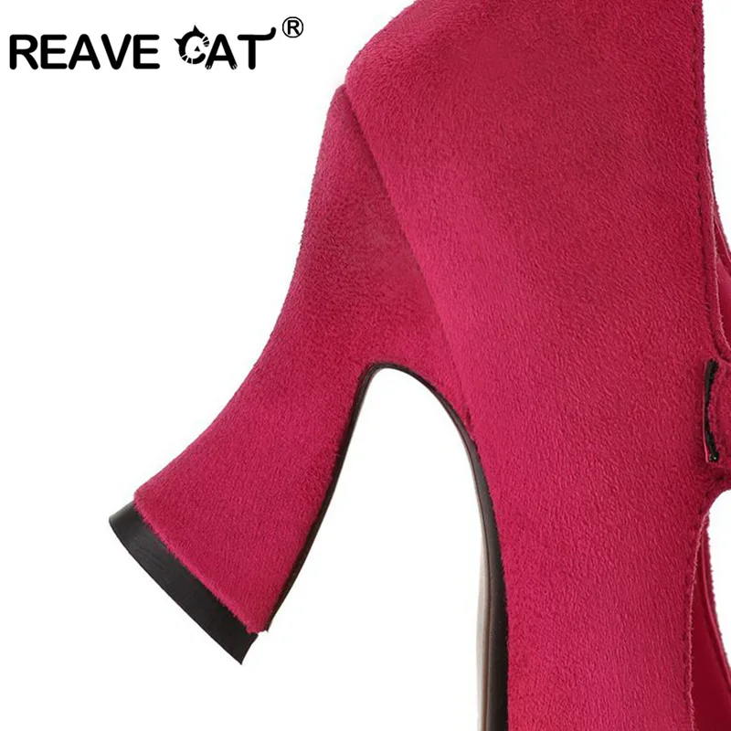 Женские туфли лодочки на высоком каблуке REAVE CAT Модные Повседневные из флока с