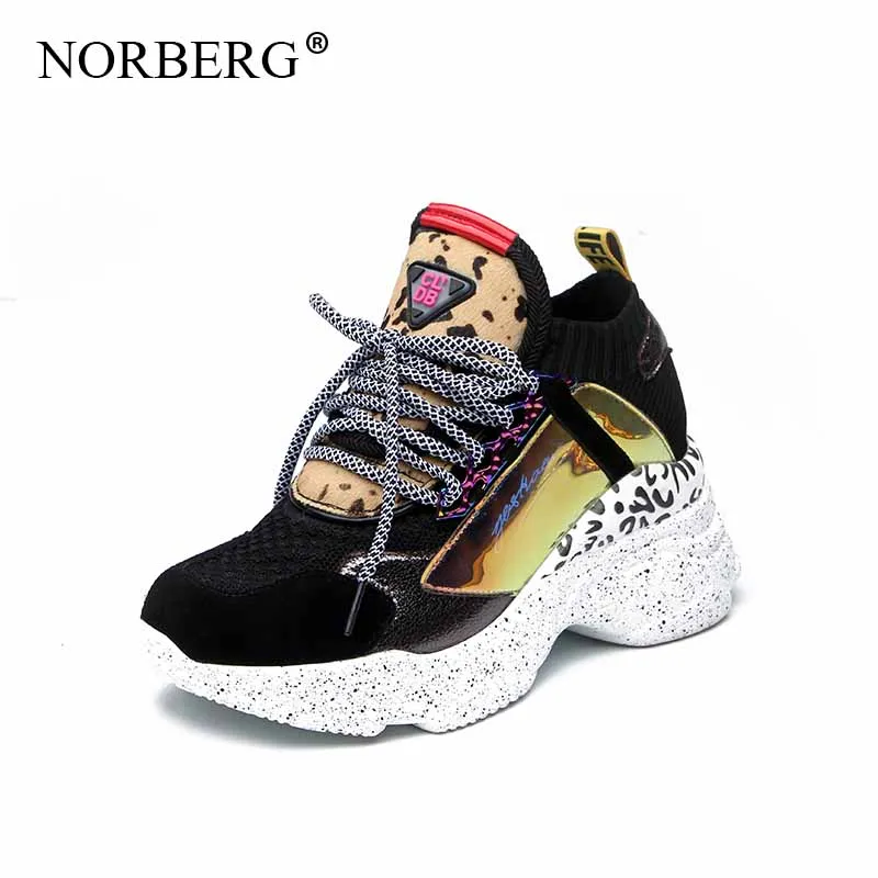 Черный NORBBERG/Новые кроссовки; женские белые кроссовки на платформе; обувь из меха пони; повседневная обувь на плоской подошве; дышащая мягкая женская обувь на массивном каблуке; size35-42 - Цвет: Черный