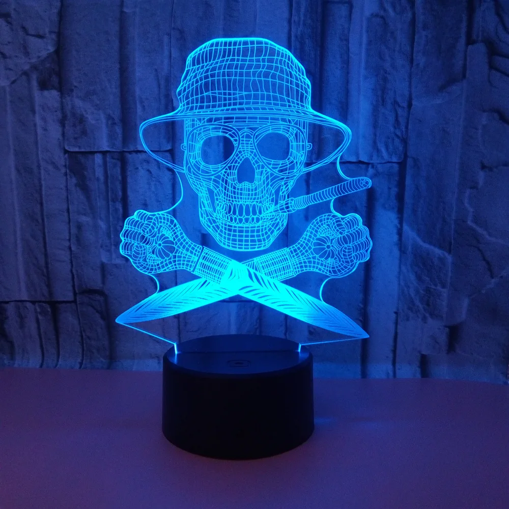 3D LED ночник 7 меняющая лампа череп разноцветный Bulbing свет акриловая Голограмма