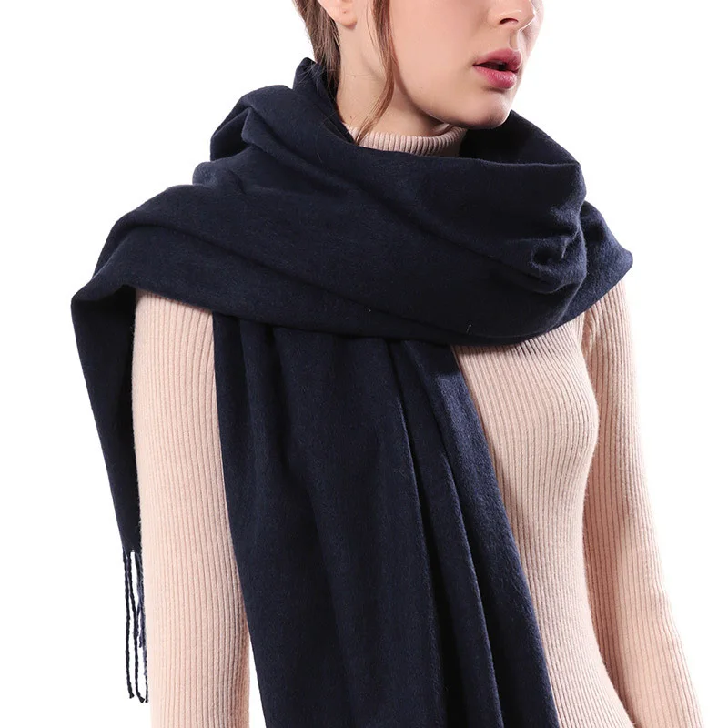 Luxury Winter Scarf Wool Cashmere Scarf Poncho Stoles Women Thicken Warm Scarves Wrap Pashmina Tassels Solid Color Scarf