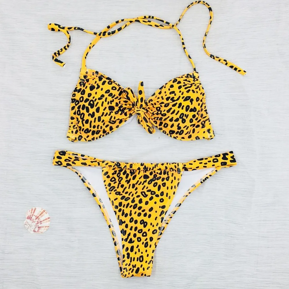 Womail Sexy Swimwear Women Leopard Print Bikinis Set Wrapped Swimsuit Push Up Knotted Bikini tankini Female suit I300124 |