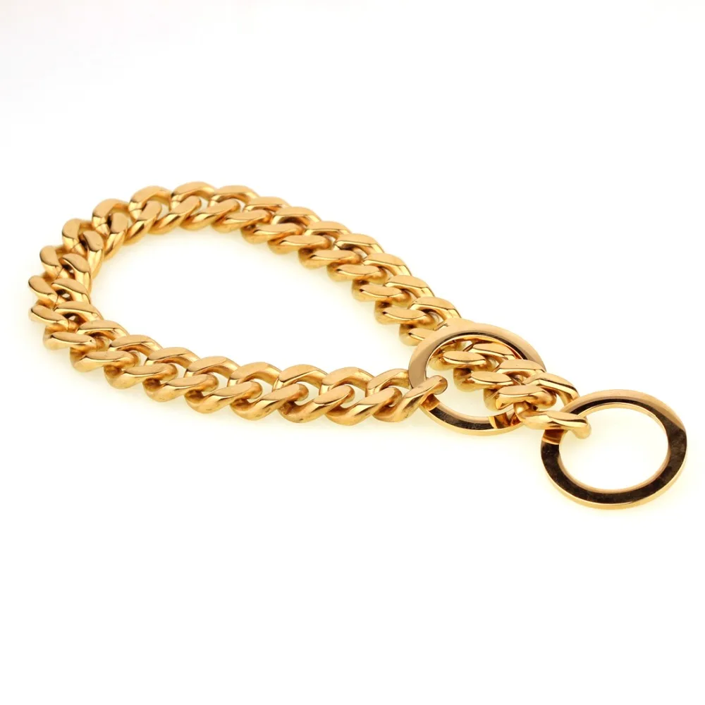 

10/12/15MM Hot Sale Stainless Steel Gold Cut Cuban Curb Pet Supplies Choker Walking Training Leash Dogs Harness Collar 13-34inch