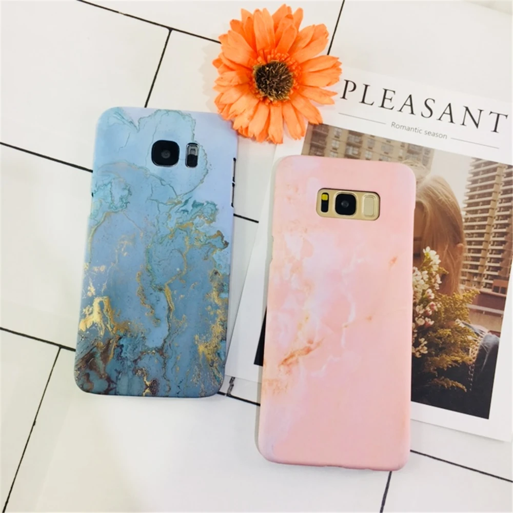 For Samsung Galaxy S7 S8 S9 Plus Edge Case Retro Marbled Pink Blue Phone Cases Color Gradient Hard PC Back Cover Coque |