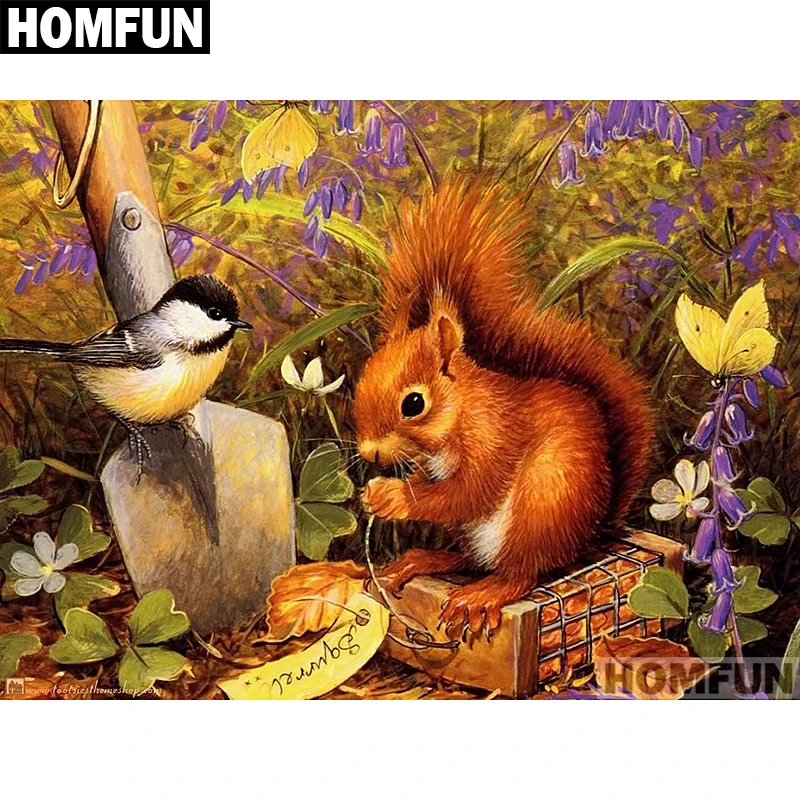 Алмазная живопись HOMFUN A01513 белка и птица полноразмерная/круглая вышивка
