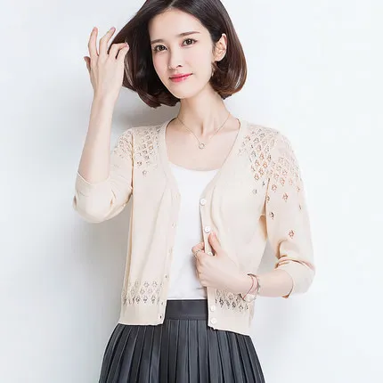 Женское короткое пальто addonee2017 тонкое трикотажное с вырезами 7-точечным рукавом |