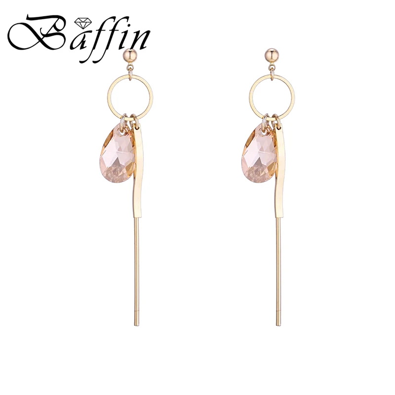 Висячие серьги-подвески с кристаллами Сваровски в форме груши золотистого цвета