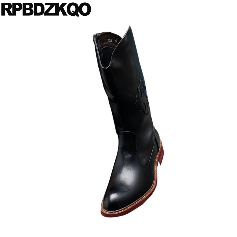 Мужские ковбойские ботильоны из натуральной кожи черные ботинки до середины