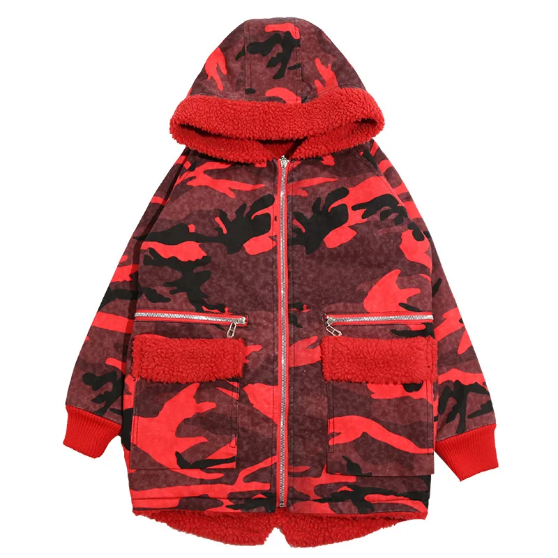 

Boys Girls 4-14 Y Winter Autumn Denim Jeans Long Sleeve Hooded Mid-long Fleece Warm Coats Fashion Cowboys Red Camouflage Jackets