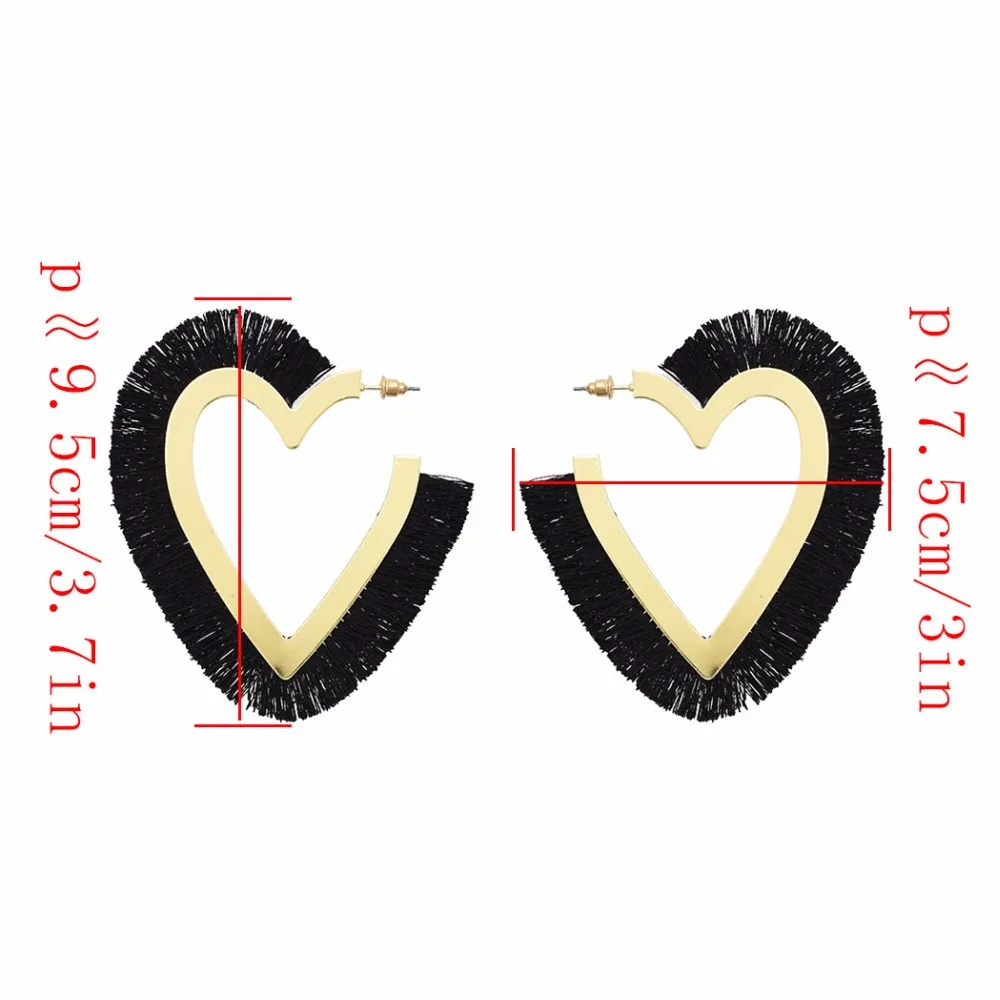 Bohemian Unique Heart Cotton Big Open Hoop Earrings for Women Wedding Party Red White Black Pink Thread Tassel Ears Jewelry | Украшения и