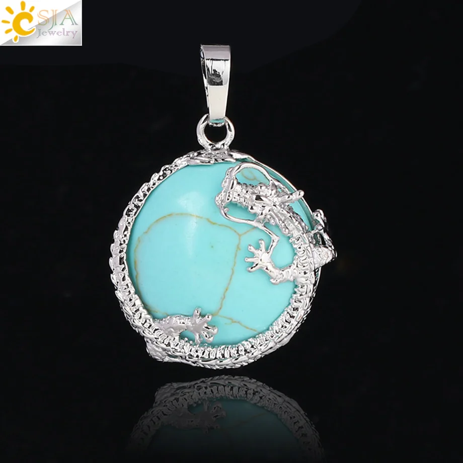 Turquoise CSJA подвески из натурального камня для женщин хрустальные круглые бусины смешанные цвета подходит DIY ручной работы ожерелье счастливое Исцеление ювелирные изделия F305 - Окраска металла: Turquoise