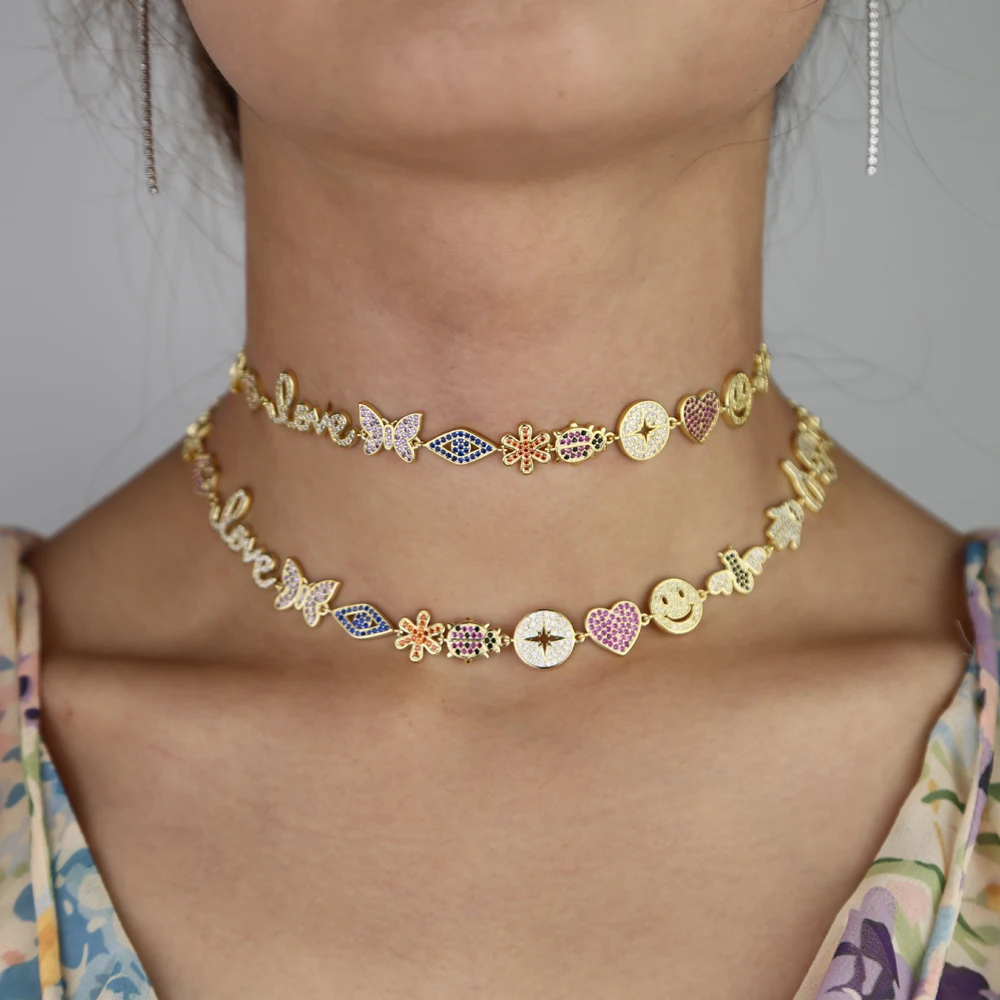 

2023 Colorful Lucky Eye Flower Animals Charm Linked Chain Bracelets Bangle For Women Lovely Cute Fashion Summer Rainbow Jewelry