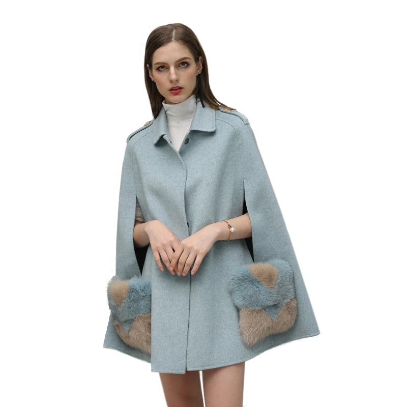 OFTBUY пальто с натуральным мехом, зимняя куртка, Женское шерстяное Свободное пальто, натуральный Лисий мех, с карманами, шерстяная накидка, без рукавов, пальто, уличная одежда