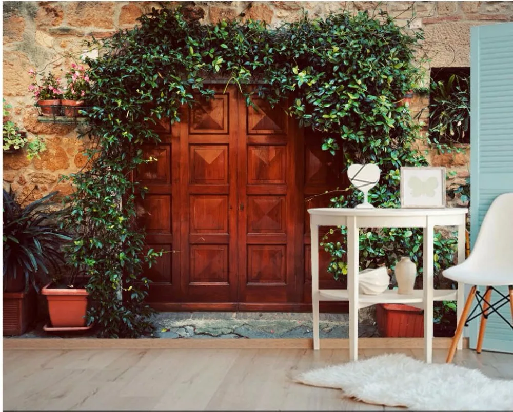 Настенные 3D обои на заказ винтажные декоративные с изображением плюща зеленых