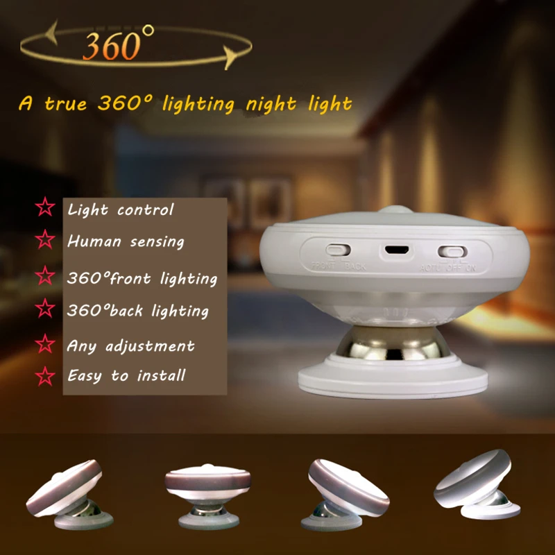 Светодиодный ночник с датчиком движения и поворотом на 360 градусов со съемным