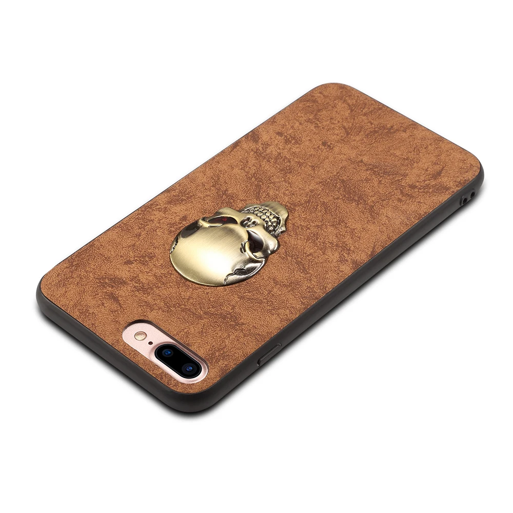 Новое поступление, чехол из ПУ кожи для iphone 6, 7, 8 plus, модный рельефный металлический чехол из поликарбоната с черепом для iphone 6, 7, X, чехол, облегающий чехол