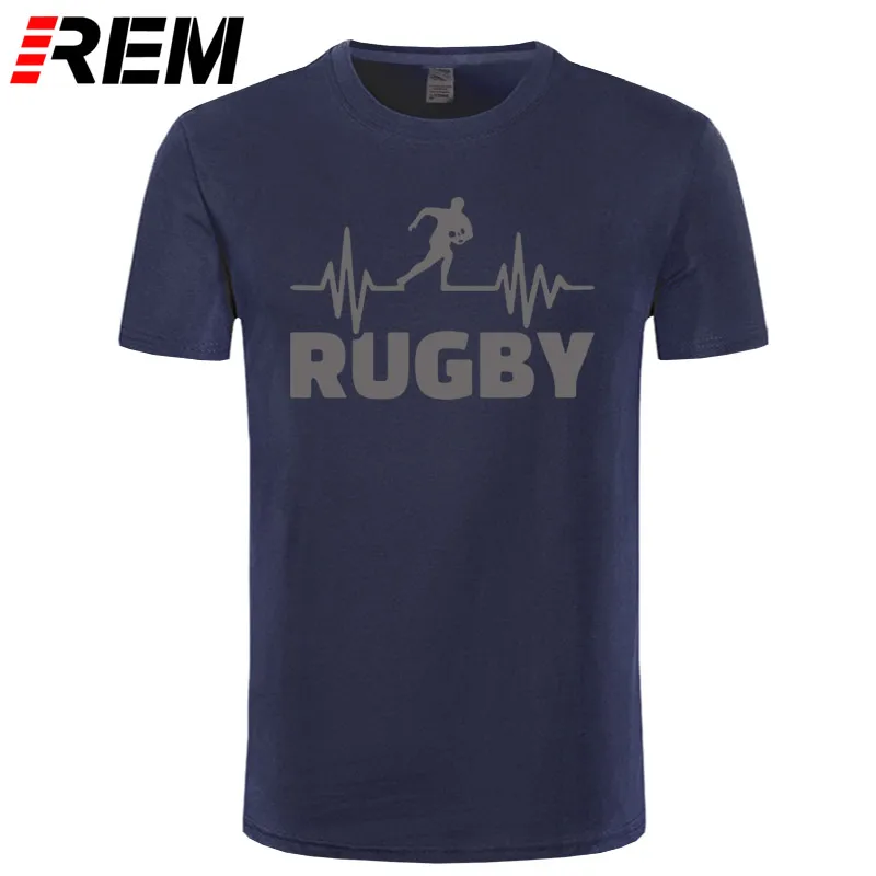 Heartbeat Of Rugbying, футболки для мужчин, летняя мода, короткий рукав, футболка, хлопок, Забавный принт, топы, спортивные мужские футболки - Цвет: navy gray