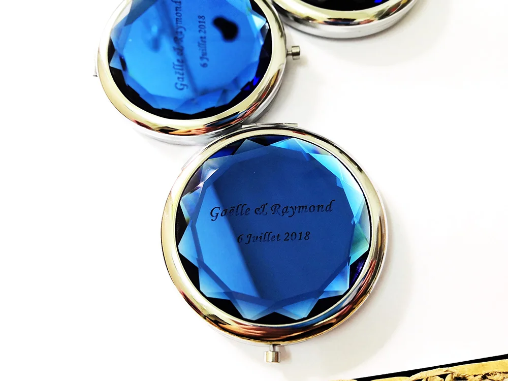 50pcs/lot personalized 7cm folding makeup mirror compact with crystal metal pocket wedding gifts for guests cosmetic | Дом и сад