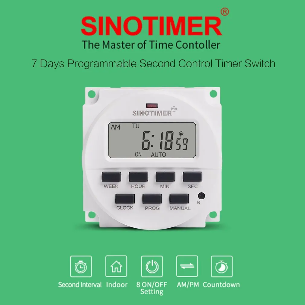 SINOTIMER 110V Weekly 7 Days Programmable Digital Time Switch Relay Timer Control for Electric Appliance 8 ON/OFF Setting | Инструменты