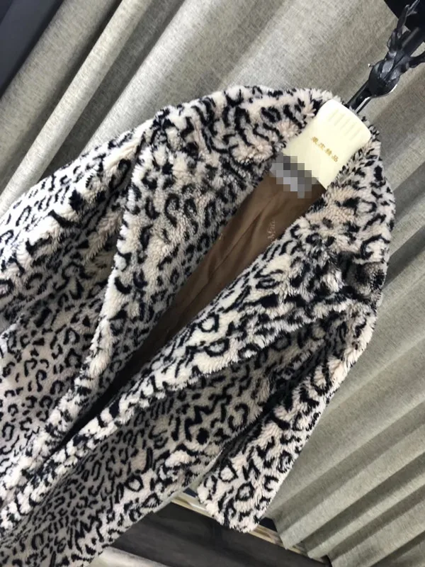 leopard print Розовое JAVA QC1848 Новое поступление пальто из натурального овечьего меха длинное стильное верблюжье плюшевое пальто более размера зимнее женское пальто - Цвет: leopard print