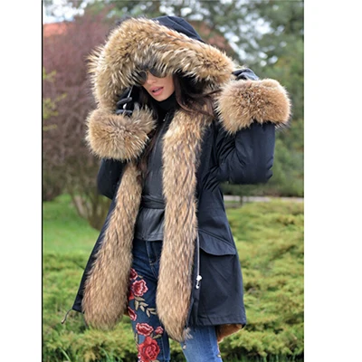 FURSARCAR New Winter Parka Luxury Women Natural Fur Jacket With Real Fox Fur Collar& Cuff Female Fashion Long Parkas Coat - Цвет: 26
