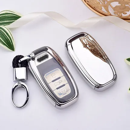 silver with keychain Защитный чехол для ключей из ТПУ+ поликарбоната для Audi A4 A4L A5 A6 A6L Q5 S5 S7 защитный чехол для автомобиля Стильный чехол для Smart Key - Название цвета: silver with keychain