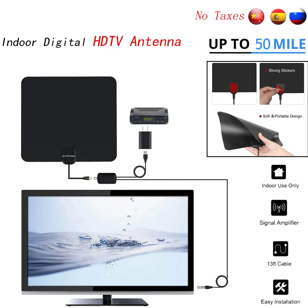 HDTV антенна дальность 50 миль цифровой усилитель тв DVB T/T2 T2 ATSC ISDB T комнатная ТВ для